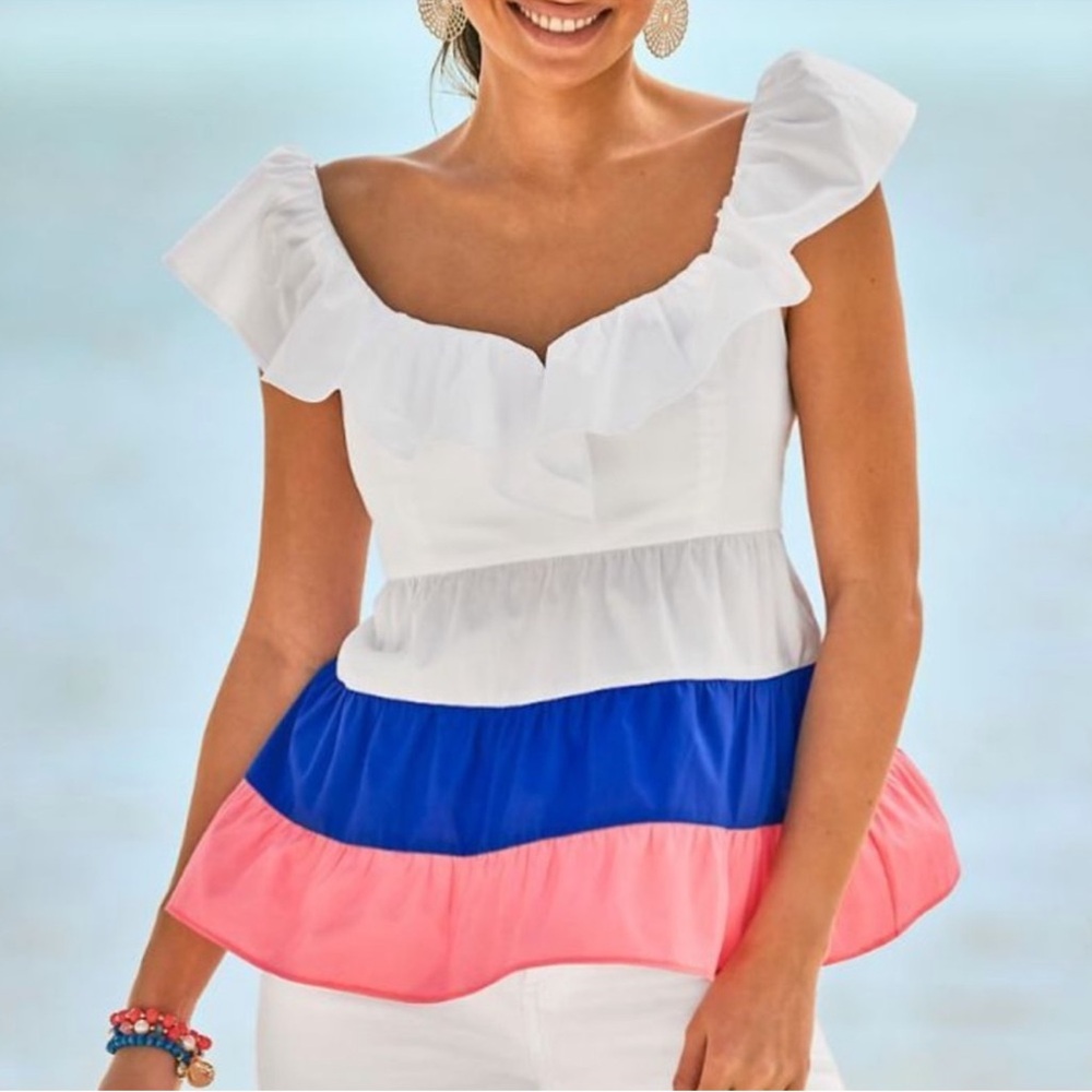 Lilly Pulitzer Woman's Emie Ruffle Top Vacation Size 12 NWT